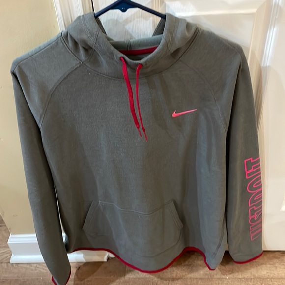 Nike Tops - Women’s dri-fit Nike hooded sweatshirt, size XL grey with pink/burgundy